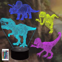 CooPark Dinosauří dárky, T Rex 3D noční světlo Illusion Lamp (4 Pattern Dino) s dálkovým ovládáním 16 barev měnící se dekorativn